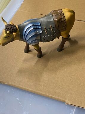 Decorative Armored Cow Figurine - Yellow & Blue